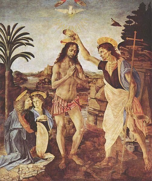 LEONARDO da Vinci The Baptism of Christ Spain oil painting art